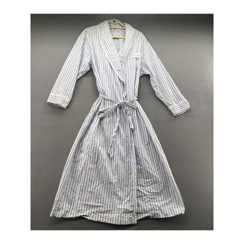 B.G. Street Intimate Robe Womens Sz S Blue White Striped Cottage Lace Trim